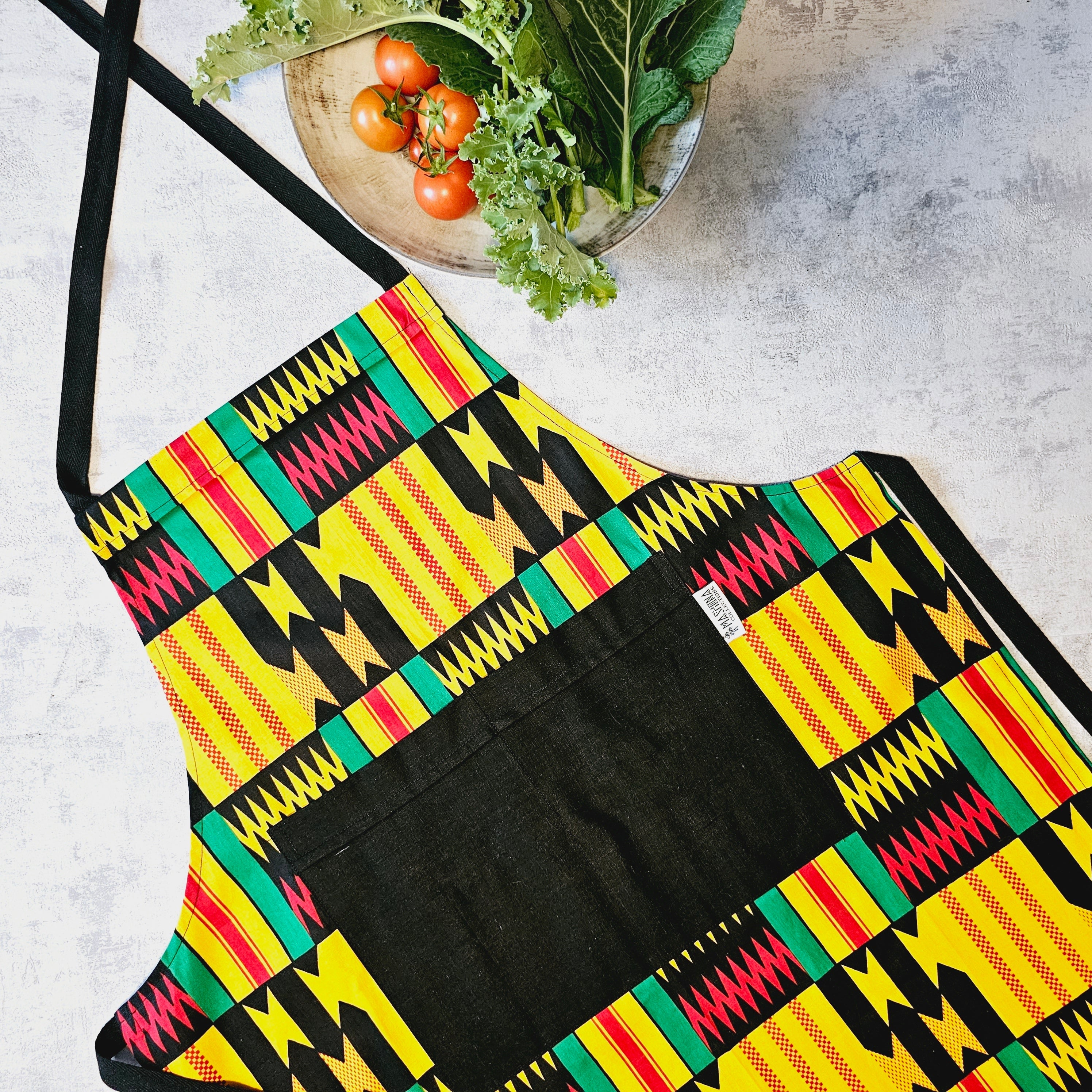 Handmade Kente Bogolan Print | African Print Apron with Pocket