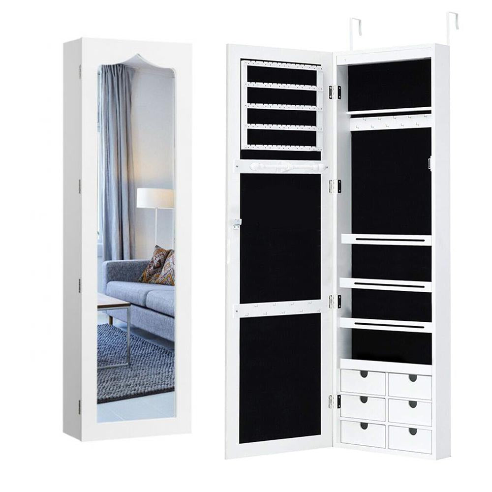 Suport bijuterii de perete cu oglinda si iluminare