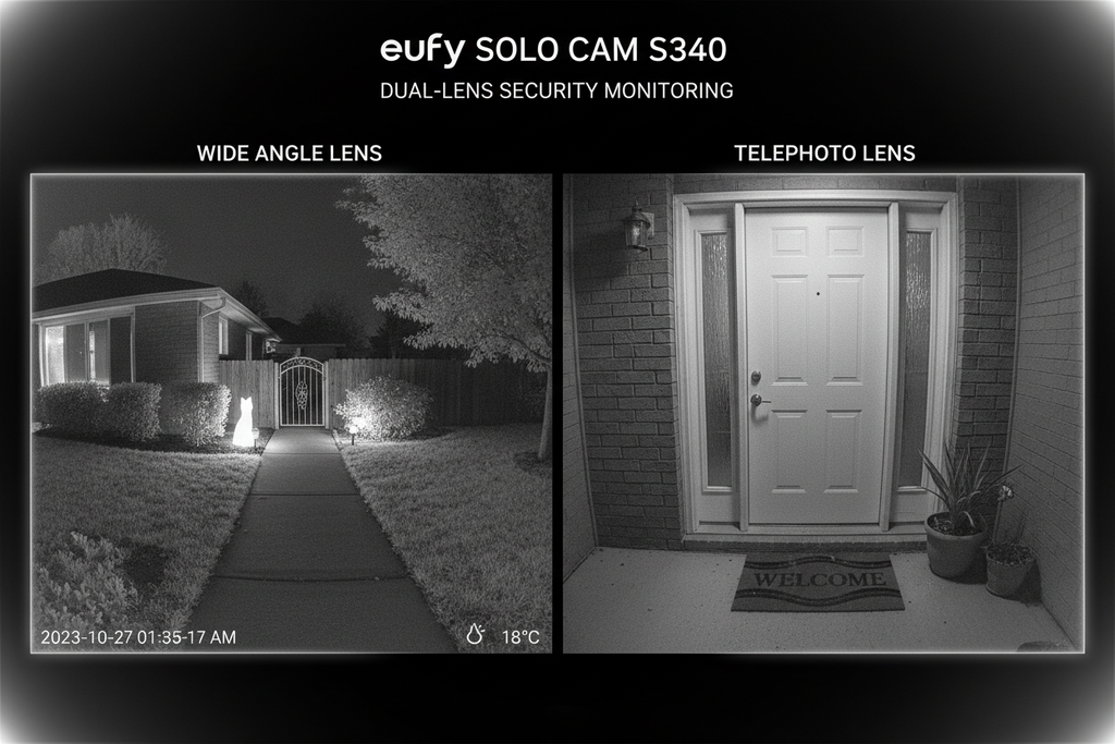 SoloCam S340 - Caméra de Sécurité Sans Fil avec Double Objectif et Panneau Solaire