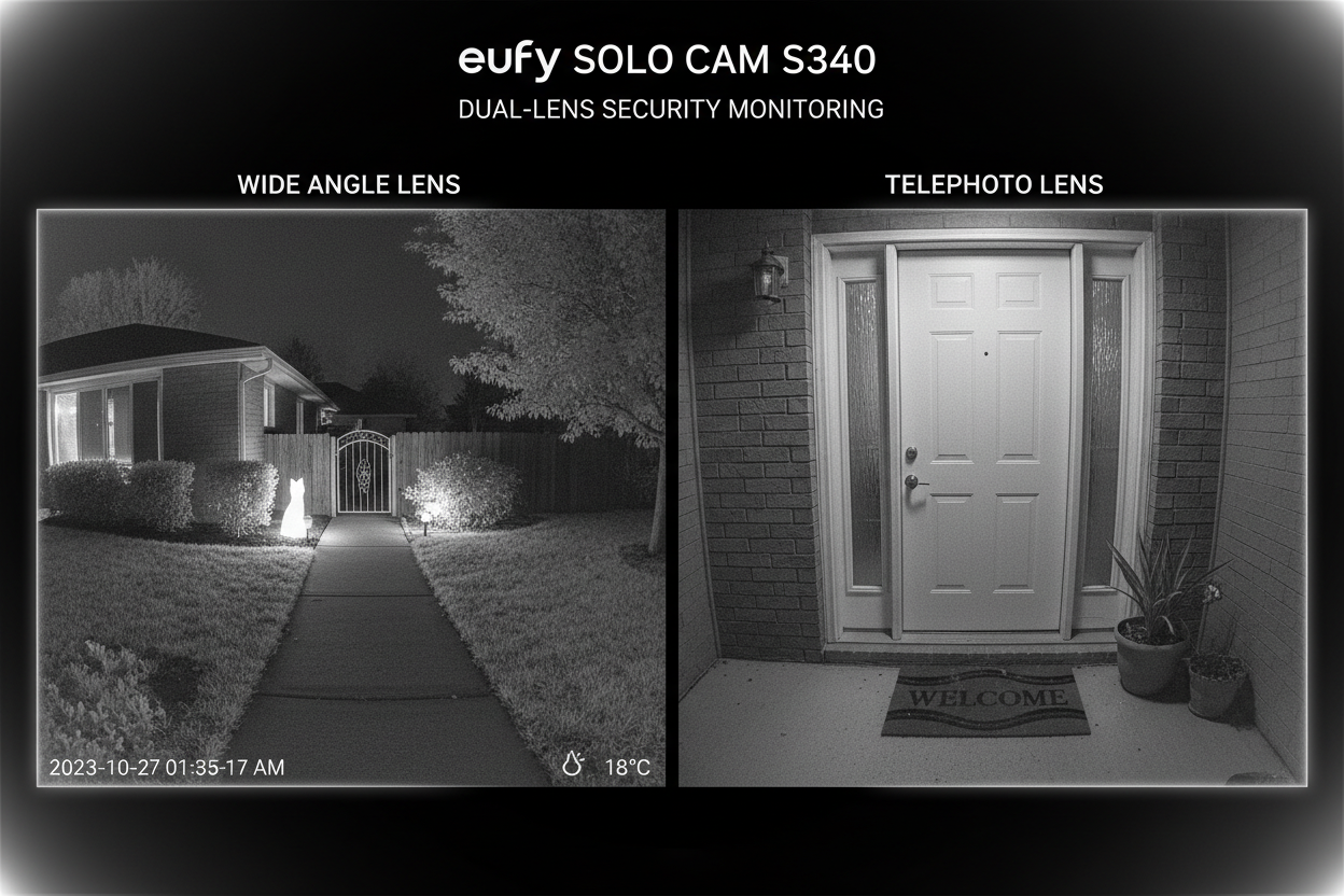 SoloCam S340 - Caméra de Sécurité Sans Fil avec Double Objectif et Panneau Solaire
