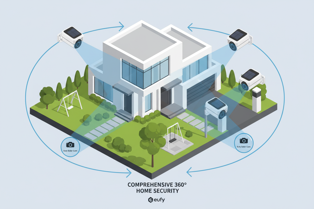 Système complet de caméras Eufy solaires autour de la maison